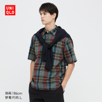 Uniqlo Men's Plaid Casual Turtleneck Shirt (New Short Sleeve in Spring) 448400 UNIQLO