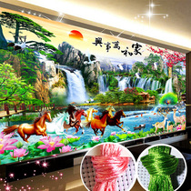 Cross-stitch 2021 New Line embroidery large living room atmosphere simple and all things Xing eight horses eking pine 2020