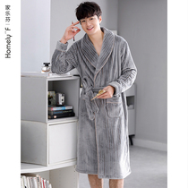 Sleepwear mens sleepwear mens gowns in autumn Winter style Winter Coral Suede Thickened with velvet Warm Flannel bathrobe Long style