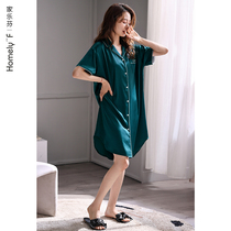 Home Leveen Sleeping Dress Lady Sleepwear Summer Summer Summer Style Silk Ice Silk Short Sleeve Cardiovert Shirt Long emulation Silk