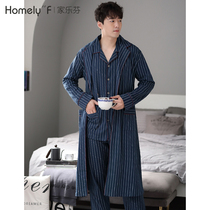 Nightgown Mens bathrobe Spring and autumn yukata Long robe Pajamas Summer thin cotton long home wear three-piece suit