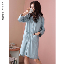 Mercerized cotton nightdress womens pajamas Summer pure cotton short-sleeved three-point sleeve summer spring and autumn thin loose shirt cardigan