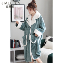 Sleepwear Woman Autumn Winter Coral Suede Pajamas Flannel Sleeping Skirt Student Sleeping room thickened with velvety warm and long bathrobe