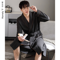 Sleeping robe mens sleepwear spring autumn season thickened pure cotton long sleeve autumn winter style slim clip cotton bathrobe bathrobe long style full cotton