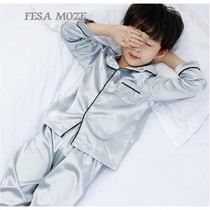 Korean childrens pajamas for boys summer thin long-sleeved ice silk air conditioning clothes for Boys home clothes loose pajamas suit