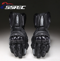 SSPEC Motorcycle Gloves Carbon Fiber Protection Shell Genuine Leather Motorcycle Long gloves riding anti-fall