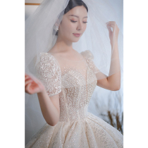 Starry sky light main wedding dress 2021 new temperament bride cover arm French high-end luxury tail summer thin women