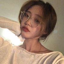 Net red plain glasses female Korean version of tide myopia round face ins Wind transparent glasses frame big face thin can be equipped with degrees