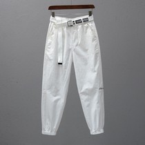 Tide brand white casual pants womens loose thin halterneck pants 2021 summer new fashion elastic waist nine-point pants