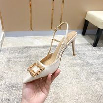 ins weight pounds recommended self-leaving money ~ letter square button Baotou sandals fine heel white elegant lady your womens single shoes