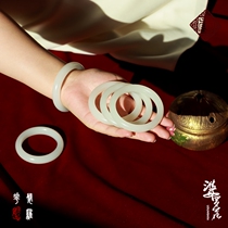 (Borneo flower)Qinghai old material Hetian jade bracelet Sheep fat white jade large circle mouth fine round strip white bracelet jade bracelet female