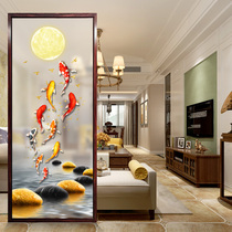Chinese art glass screen partition wall living room entrance tempered frosted double-sided light transparent custom nine fish map