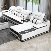 Modern leather sofa combination simple living room with audio leather art top layer cowhide full-sized corner furniture