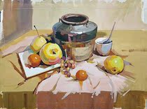  Spot finished product hand-painted 4k gouache still life painting jars and fruits on pink interlining Design gouache operation