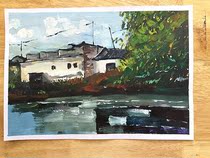  8k finished color landscape gouache Wuyuan water village sketching theme-Village student color homework