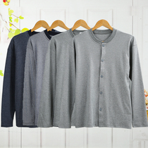 Middle-aged and elderly cardigan single piece of cotton autumn clothes pair of lapel father open thin cotton wool old man underwear men cotton top