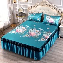 New printed bed dress Ice Silk Mat Machine Washable Three Sets Lace Lace Washable Folding Ice Silk Mat Cool Mat