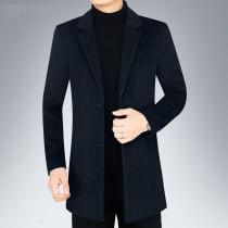 Black woolen coat men 2021 new winter thick wool woolen coat middle-aged men long trench coat