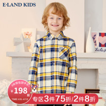 elandkids clothes for childrens clothing autumn and winter new pint boys brief casual plaid bump-colored long sleeve shirt