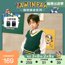 Pawn Paw Cartoon Little Bear Boy Clothing 2022 Spring New Boy Yingren Wind V Collar Crash Color Knit Horse Chia