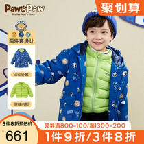 PawinPaw Cartoon bear childrens clothing 2021 winter boys down jacket two-piece set printed warm and light