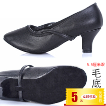Latin dance shoes adult lady middle high heel soft bottom square modern dance shoes dance shoes Dance Shoes Ballroom Dance Black 5