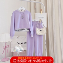 Girl Suit 2022 New Korean Version Children Casual Spring Autumn Girl Foreign Air Long Sleeve Sweater Pants Three