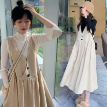 Pregnant women autumn set fashion new 2021 pregnant women dress spring autumn Net red ocean air suit strap skirt