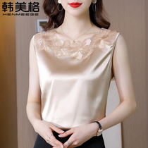 Lace Harness Vest Woman Summer New Suit Inset Design Sense Loose Sleeveless Acetate satin finish with undershirt