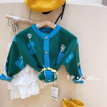  Korean childrens clothing 2021 Autumn girls single-breasted cardigan female baby cartoon cute sweater childrens jacket sweater
