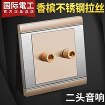 International electrical switch socket panel two-head audio dual audio Champagne gold two-position audio audio socket