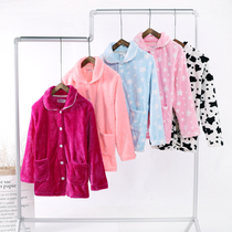 Autumn and winter flannel womens pajamas one-piece top thickened warm cardigan plus size couple coral velvet home wear