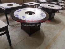 New Chinese style solid wood marble round table table Hot pot table Stone printing characteristic personality hot pot shop Lobster hot pot table