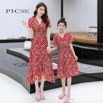 2022 Summer High-end New Mother Women Dress Foreign Air Fashion Beach Skirt Seaside Seaside Resort Dress Kinder Dress