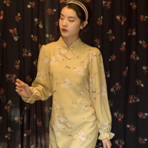 French retro temperament fairy dress thin section 2021 cheongsam modified girl floral split niche skirt female