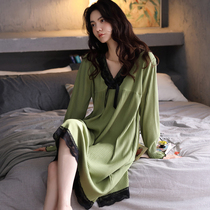Sandro Vicari Pure Cotton Sleeping Dress Woman Spring Autumn Season Net Red Popcorn Lace V collar Long style pyjamas home clothes