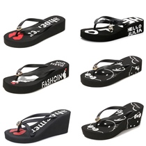 Black series clip flip-flops Orange womens slope heels flat sandals seaside non-slip outdoor ins Net Red