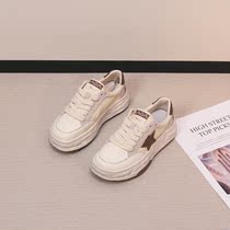 Genuine leather heightening small white shoes female new small sub loose cake thick bottom dissolved shoes 100 hitch over fire sports casual shoes women