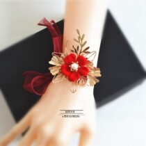 Bride wrist flower wedding ceremony high-end beautiful beautiful grass clothing toast red Chinese bridesmaid group sister bracelet flower