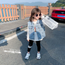 Girl Cowboy Horse Chia 2022 Spring New Child Kan Shoulder Foreign Air Korean Version Baby Spring Dress 100 Hitch Sleeveless Jacket