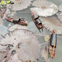 Antique solid wood Jiangnan black boat fishing boat landscape decoration water floating boat pool fish tank home furnishings gifts