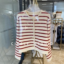Ocean Air With Cavity Conditioning Style Design Sense Classic 100 Hitch Striped Cardigan small fragrant wind wool short knitted jacket