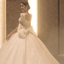 Main wedding dress 2021 new bridal temperament bubble sleeve Forest department super Fairy custom dream tail thin princess wind yarn
