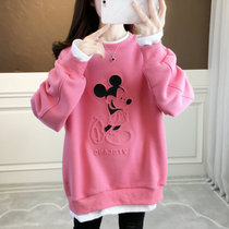 Spring clothes the new Korean version of the big code necropolis coat with loose and thin maternity dress and fake two Mickey pregnant women covered with damp
