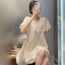 Maternity dress summer Chiffon short-sleeved top fairy skirt net red suit Summer maternity dress summer thin section