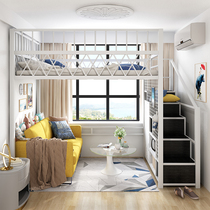 Modern simple iron frame multi-function bed Space-saving loft single apartment bunk bed Wrought iron single upper elevated bed