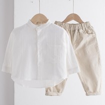 Boys shirt long sleeve stand collar young children 2021 spring dress children Korean cotton linen thin shirt tide baby coat