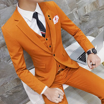 Skinny one button small suit Korean version of the EMCEE groom host suit suit performance wedding small size orange man