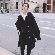 Black ins loose windbreaker female Korean version of short small man 2021 new spring and autumn popular English coat