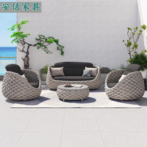 Outdoor courtyard sofa rattan wicker chair coffee table furniture combination villa balcony open sky light room waterproof sunscreen Leisure